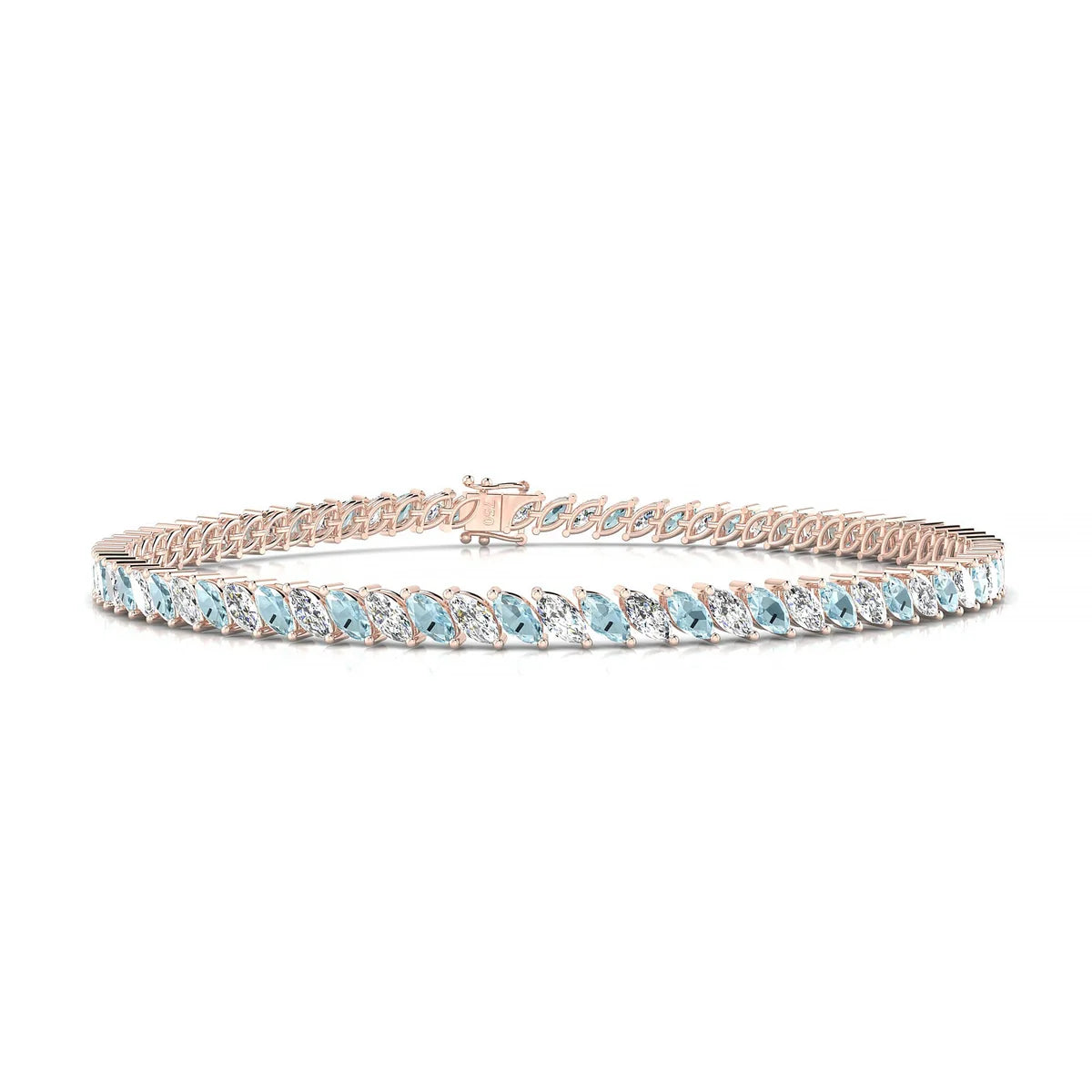 Nile 1-1 | 18k Rose Gold 4 x 2 mm Marquise Natural Aquamarine Tennis Bracelet