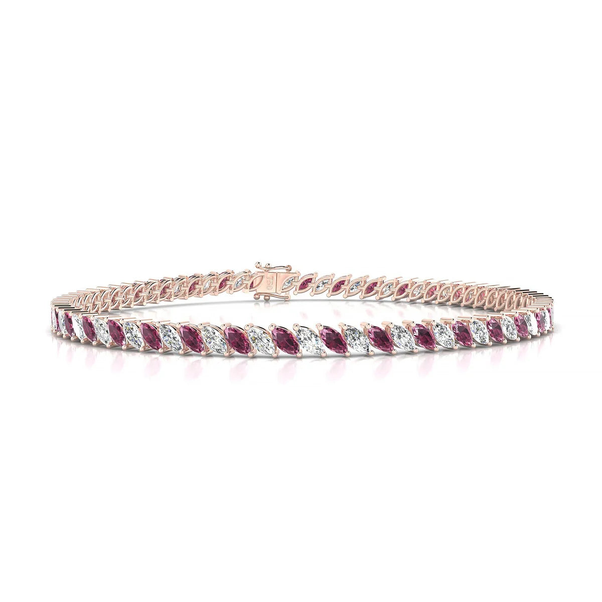 Nile 1-1 | 18k Rose Gold 4 x 2 mm Marquise Natural Rhodolite Tennis Bracelet