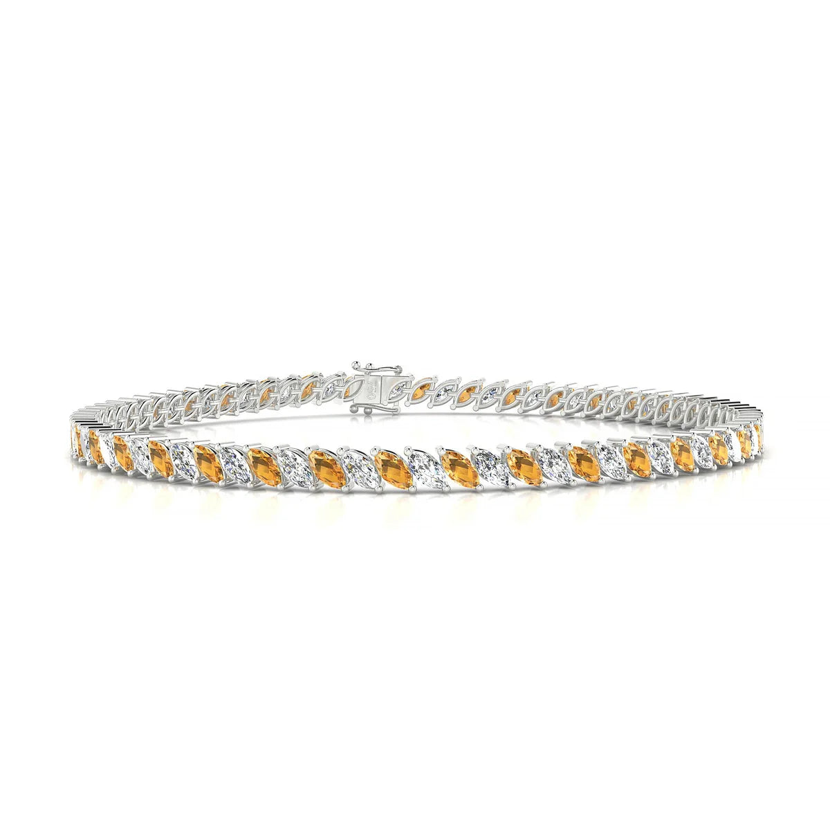 Nile 1-1 | 18k White Gold 4 x 2 mm Marquise Natural Citrine Tennis Bracelet