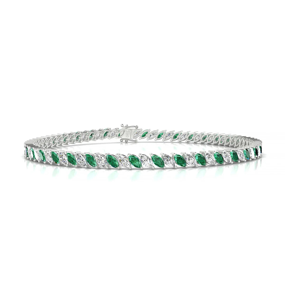 Nile 1-1 | 18k White Gold 4 x 2 mm Marquise Natural Emerald Tennis Bracelet
