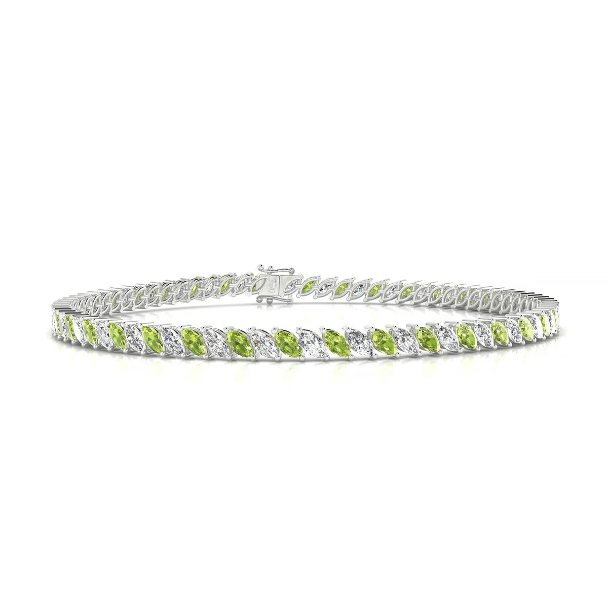 Nile 1-1 | 18k White Gold 4 x 2 mm Marquise Natural Peridot Tennis Bracelet
