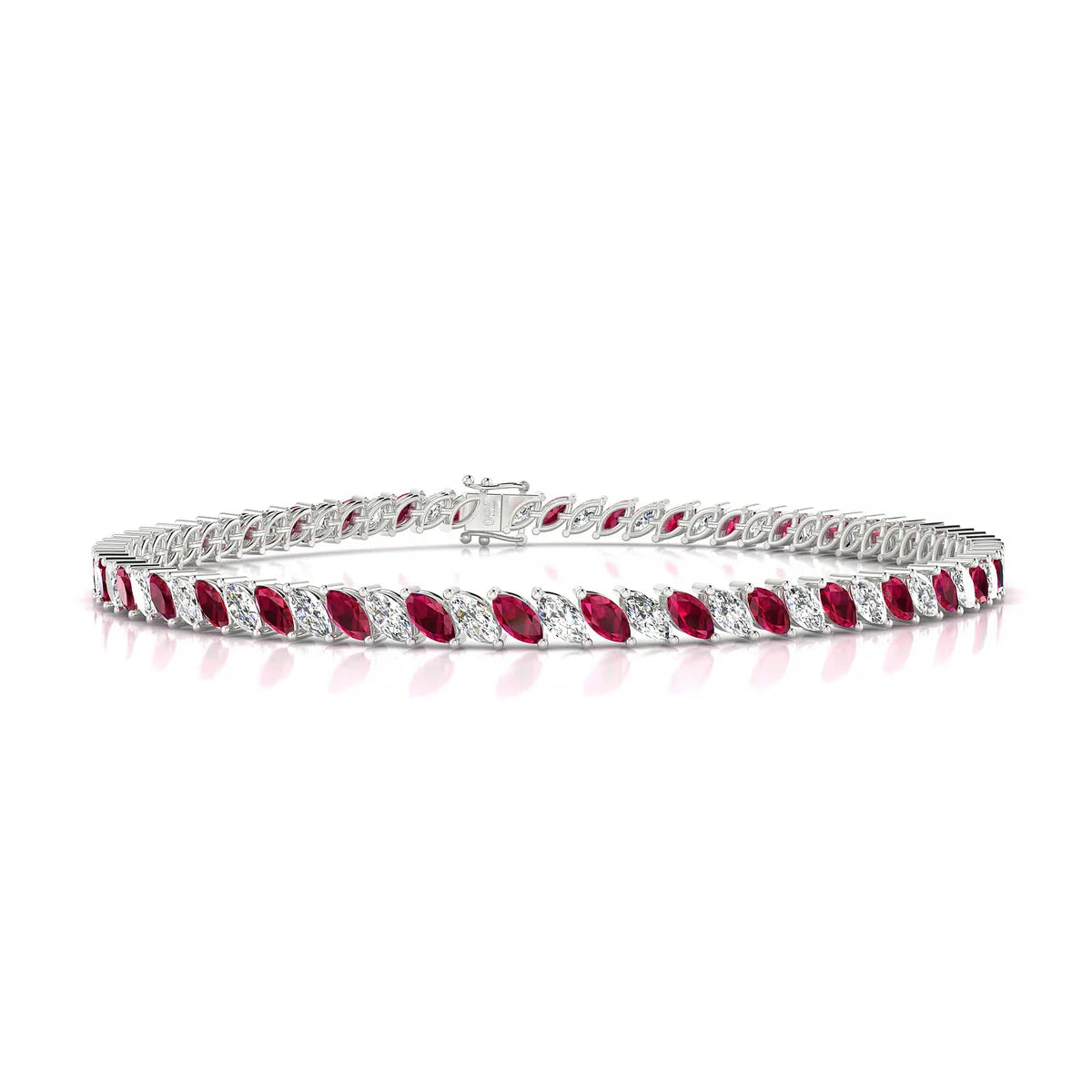 Nile 1-1 | 18k White Gold 4 x 2 mm Marquise Natural Ruby Tennis Bracelet