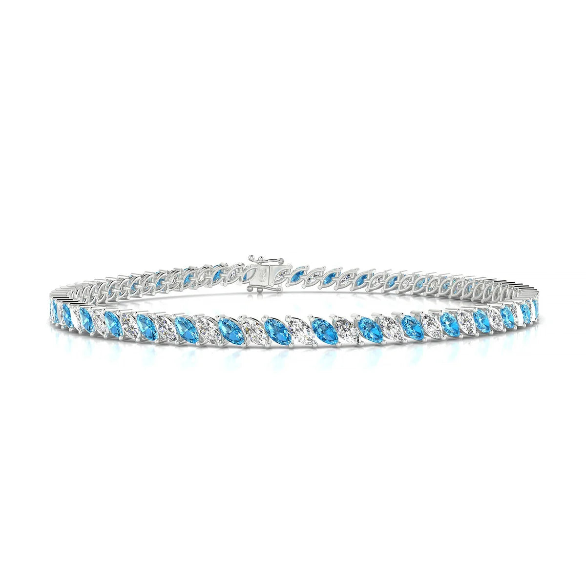 Nile 1-1 | 18k White Gold 4 x 2 mm Marquise Natural Topaz Tennis Bracelet