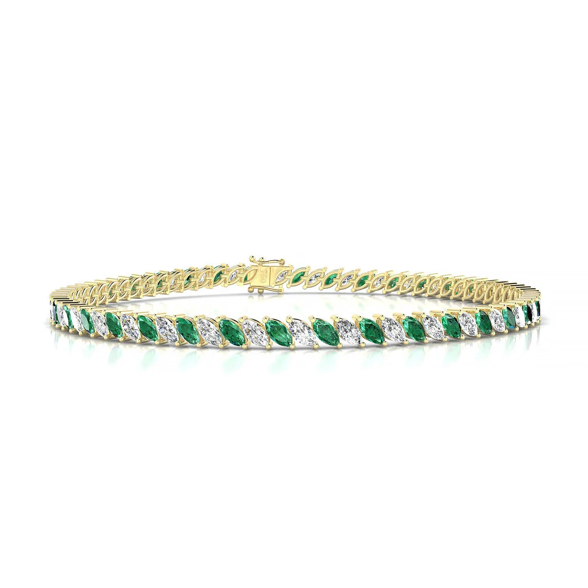 Nile 1-1 | 18k Yellow Gold 4 x 2 mm Marquise Natural Emerald Tennis Bracelet