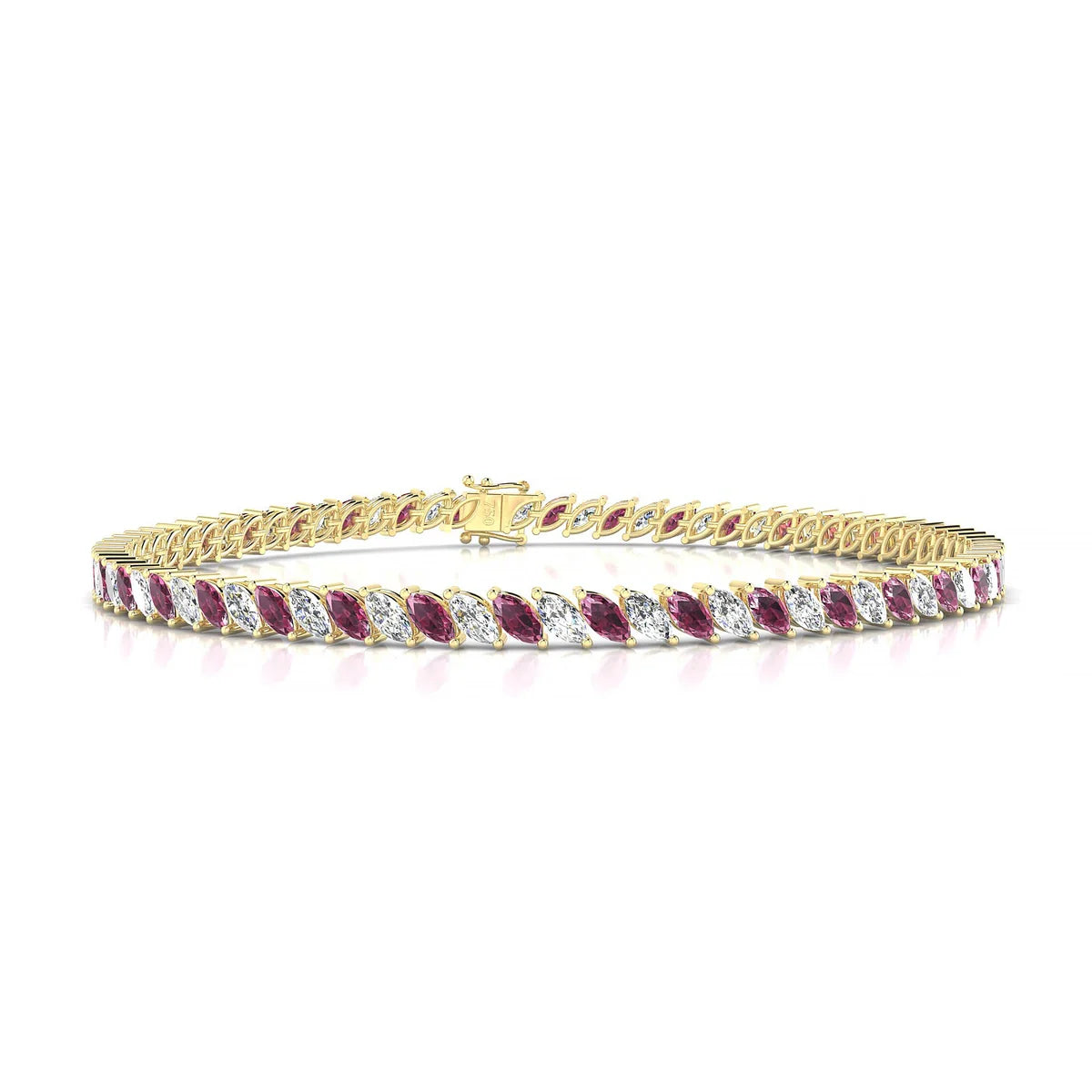 Nile 1-1 | 18k Yellow Gold 4 x 2 mm Marquise Natural Rhodolite Tennis Bracelet