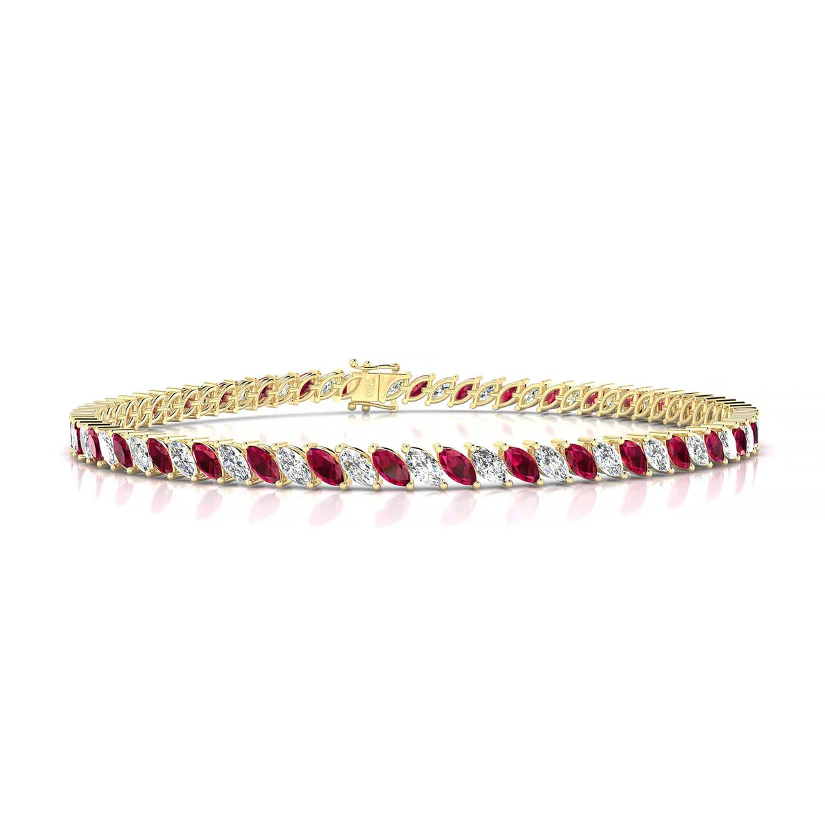 Nile 1-1 | 18k Yellow Gold 4 x 2 mm Marquise Natural Ruby Tennis Bracelet