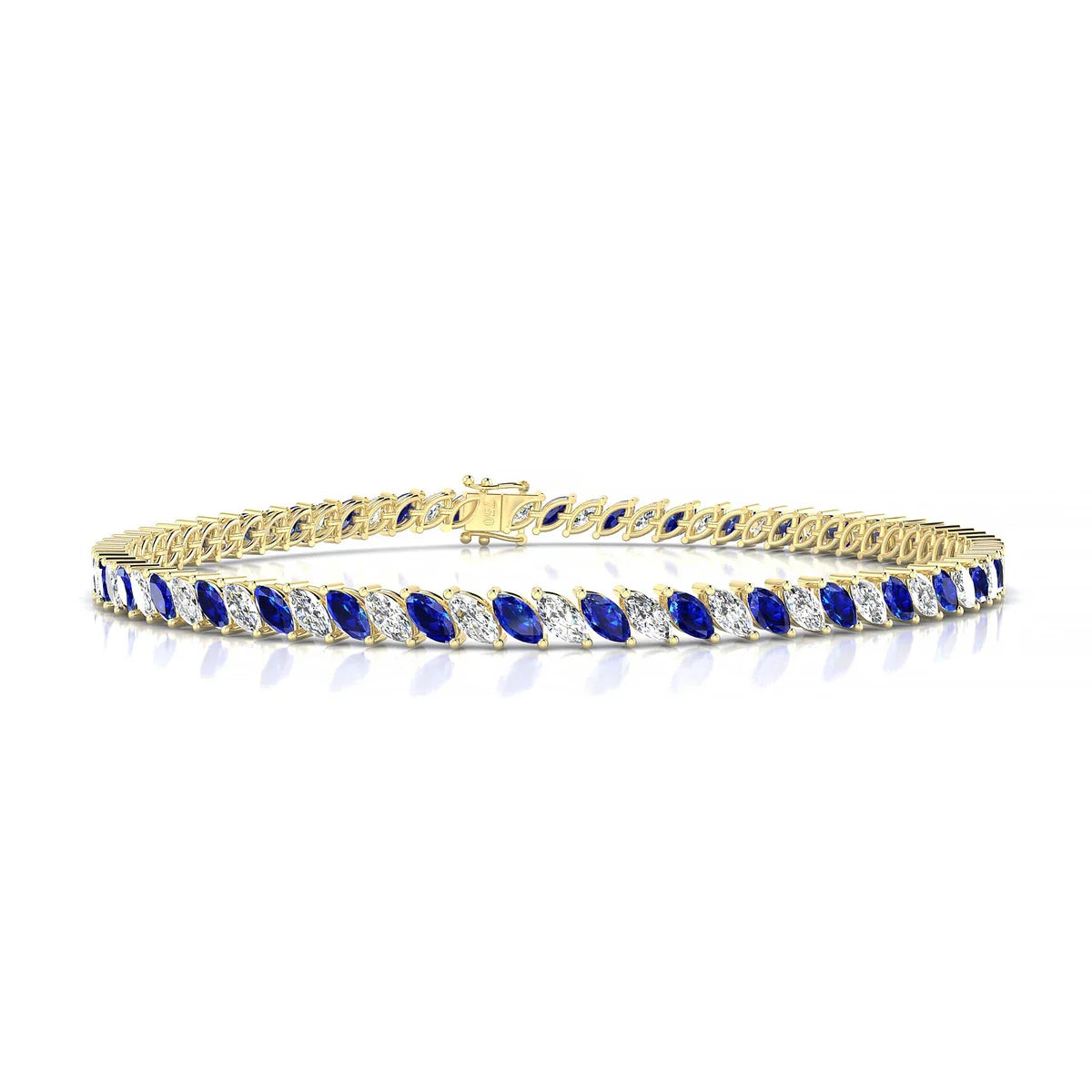 Nile 1-1 | 18k Yellow Gold 4 x 2 mm Marquise Natural Sapphire Tennis Bracelet