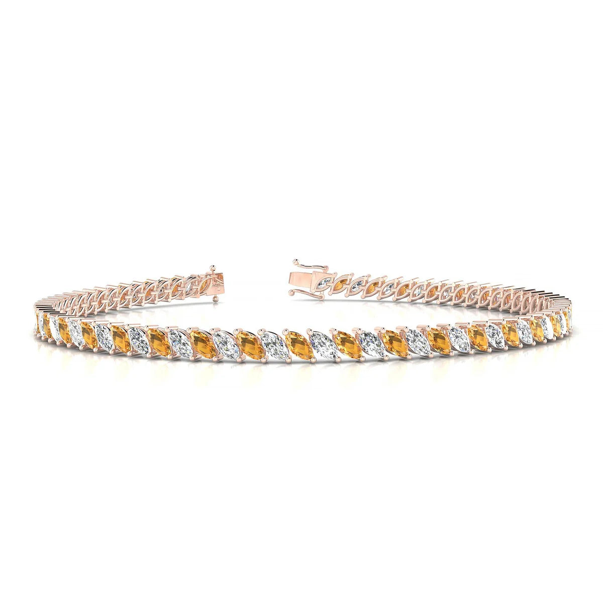 Nile 1-1 | 18k Rose Gold 4 x 2 mm Marquise Natural Citrine Tennis Bracelet