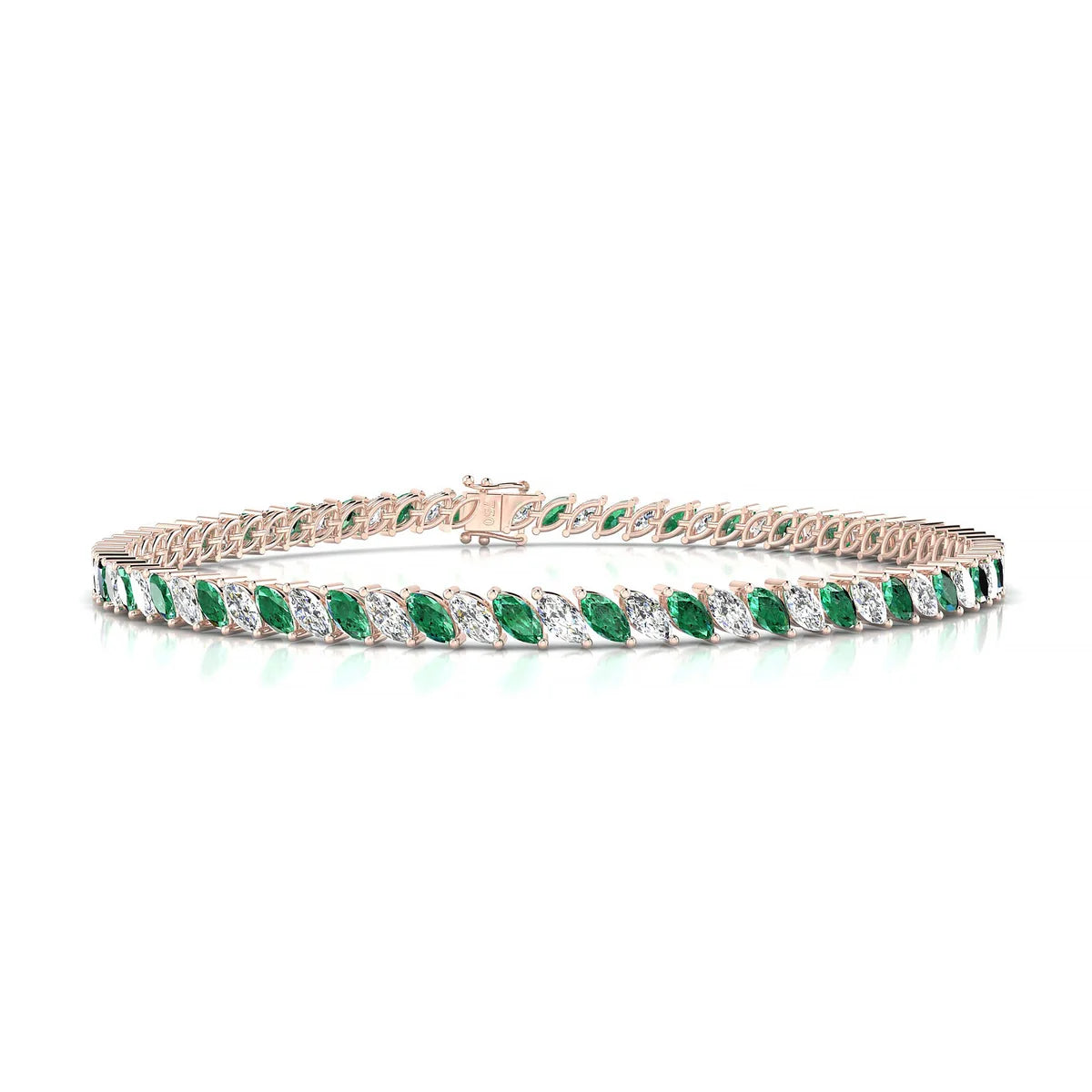 Nile 1-1 | 18k Rose Gold 4 x 2 mm Marquise Natural Emerald Tennis Bracelet