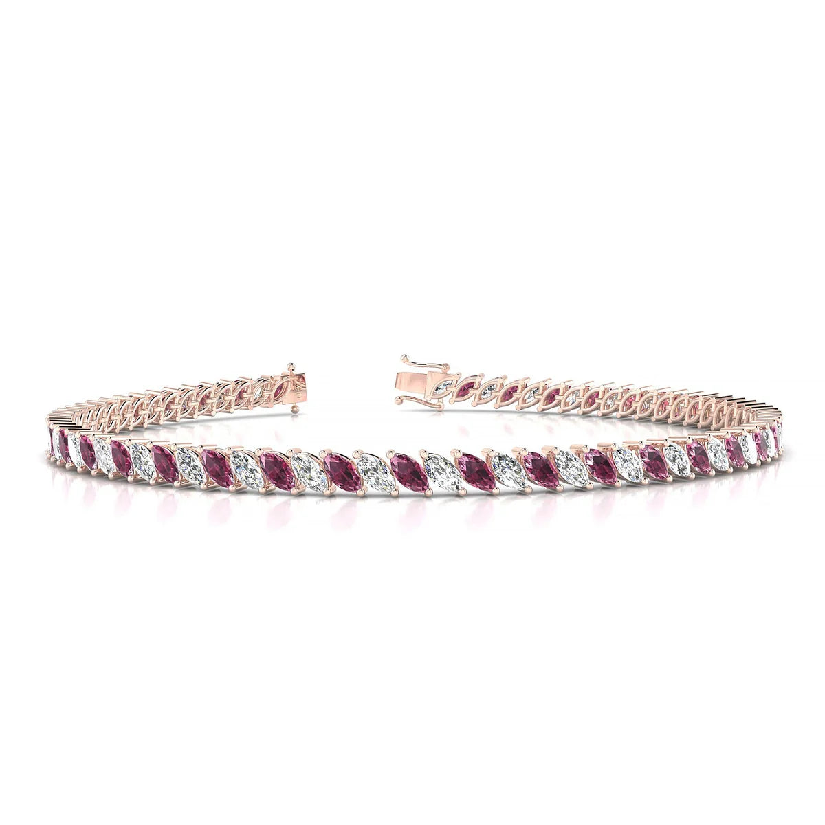 Nile 1-1 | 18k Rose Gold 4 x 2 mm Marquise Natural Rhodolite Tennis Bracelet