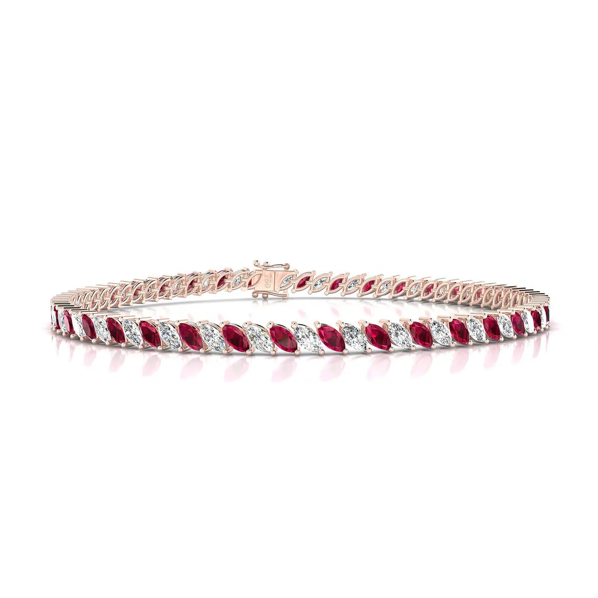 Nile 1-1 | 18k Rose Gold 4 x 2 mm Marquise Natural Ruby Tennis Bracelet