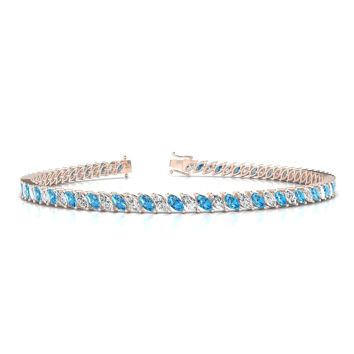 Nile 1-1 | 18k Rose Gold 4 x 2 mm Marquise Natural Topaz Tennis Bracelet