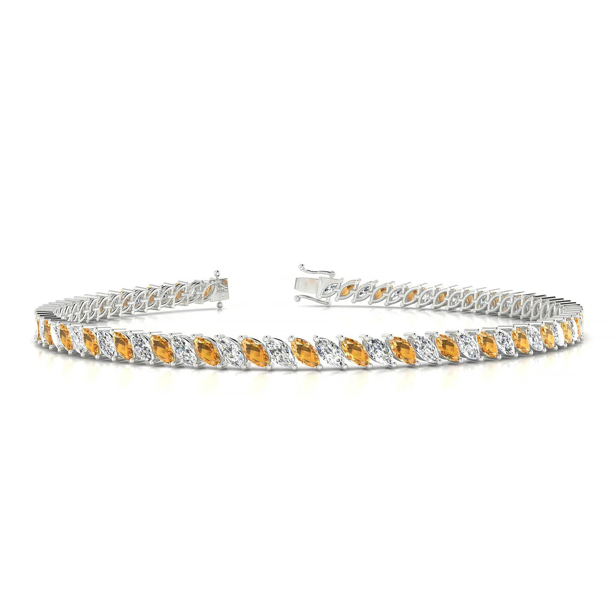 Nile 1-1 | 18k White Gold 4 x 2 mm Marquise Natural Citrine Tennis Bracelet