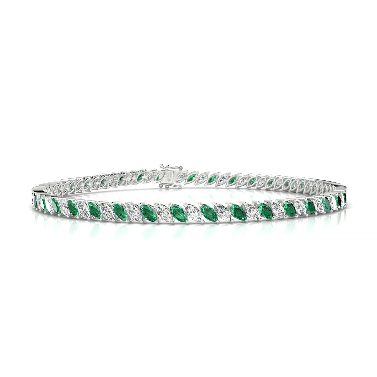 Nile 1-1 | 18k White Gold 4 x 2 mm Marquise Natural Emerald Tennis Bracelet