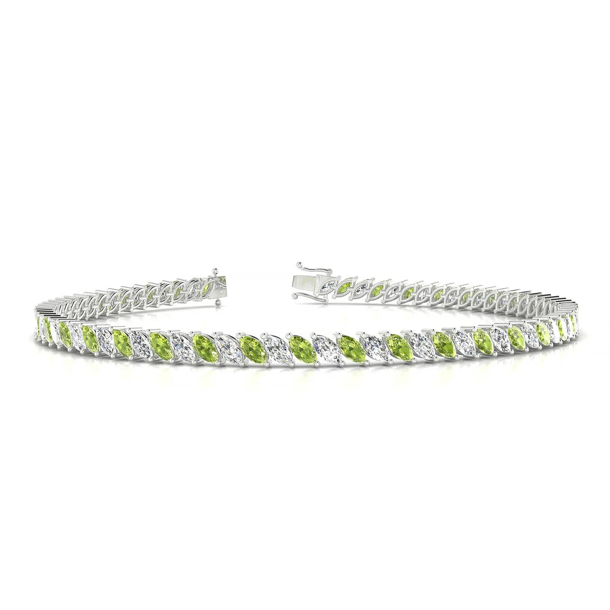 Nile 1-1 | 18k White Gold 4 x 2 mm Marquise Natural Peridot Tennis Bracelet