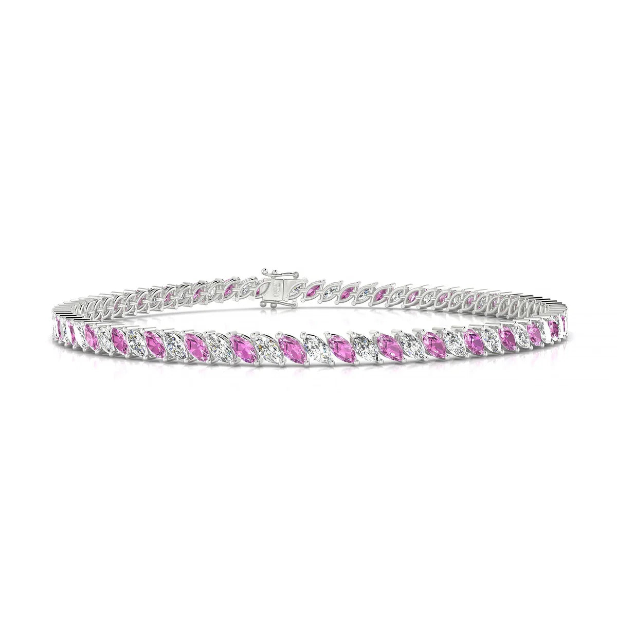 Nile 1-1 | 18k White Gold 4 x 2 mm Marquise Natural Pink Sapphire Tennis Bracelet