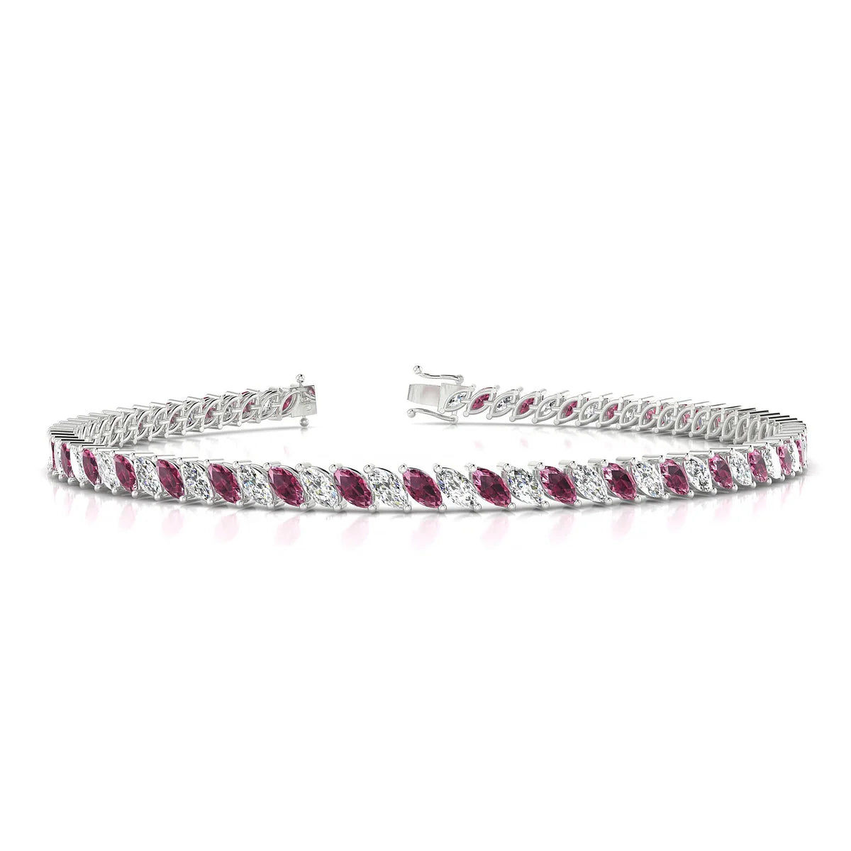 Nile 1-1 | 18k White Gold 4 x 2 mm Marquise Natural Rhodolite Tennis Bracelet