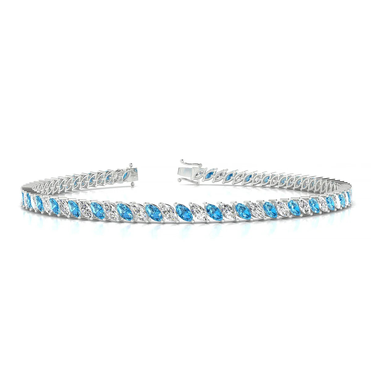 Nile 1-1 | 18k White Gold 4 x 2 mm Marquise Natural Topaz Tennis Bracelet