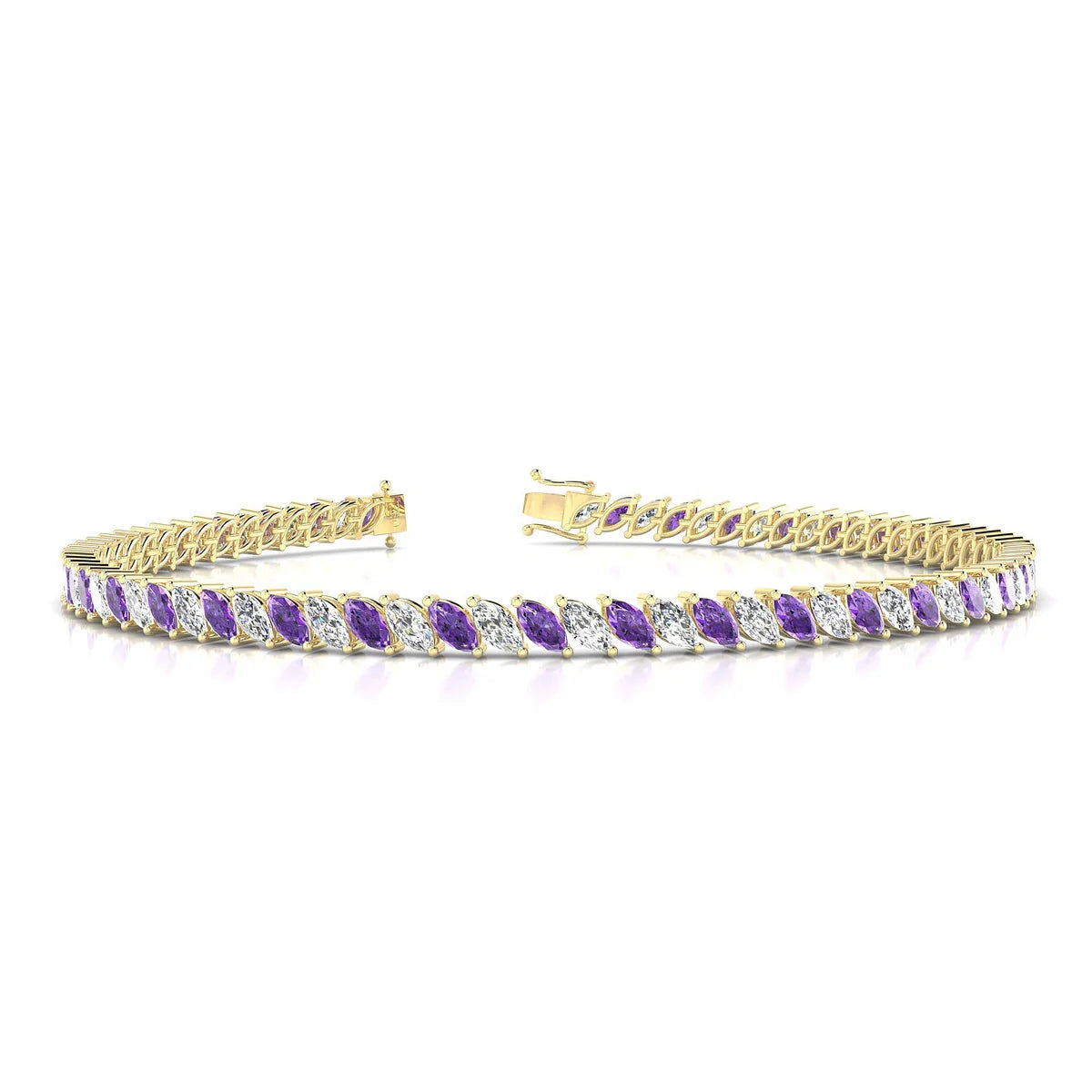 Nile 1-1 | 18k Yellow Gold 4 x 2 mm Marquise Natural Amethyst Tennis Bracelet