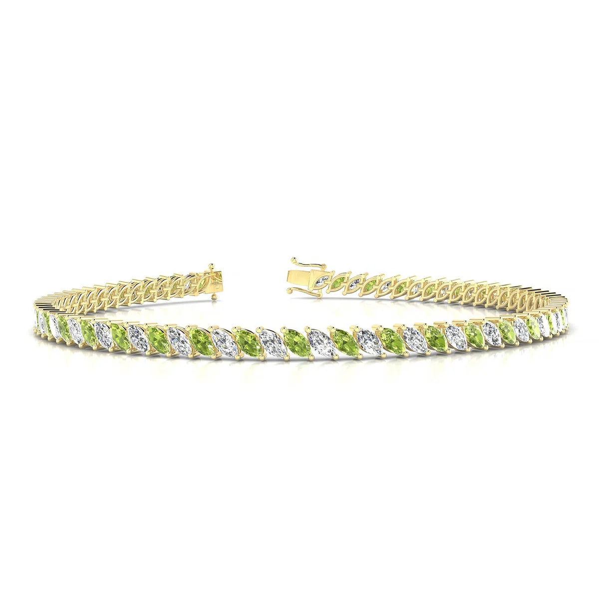 Nile 1-1 | 18k Yellow Gold 4 x 2 mm Marquise Natural Peridot Tennis Bracelet