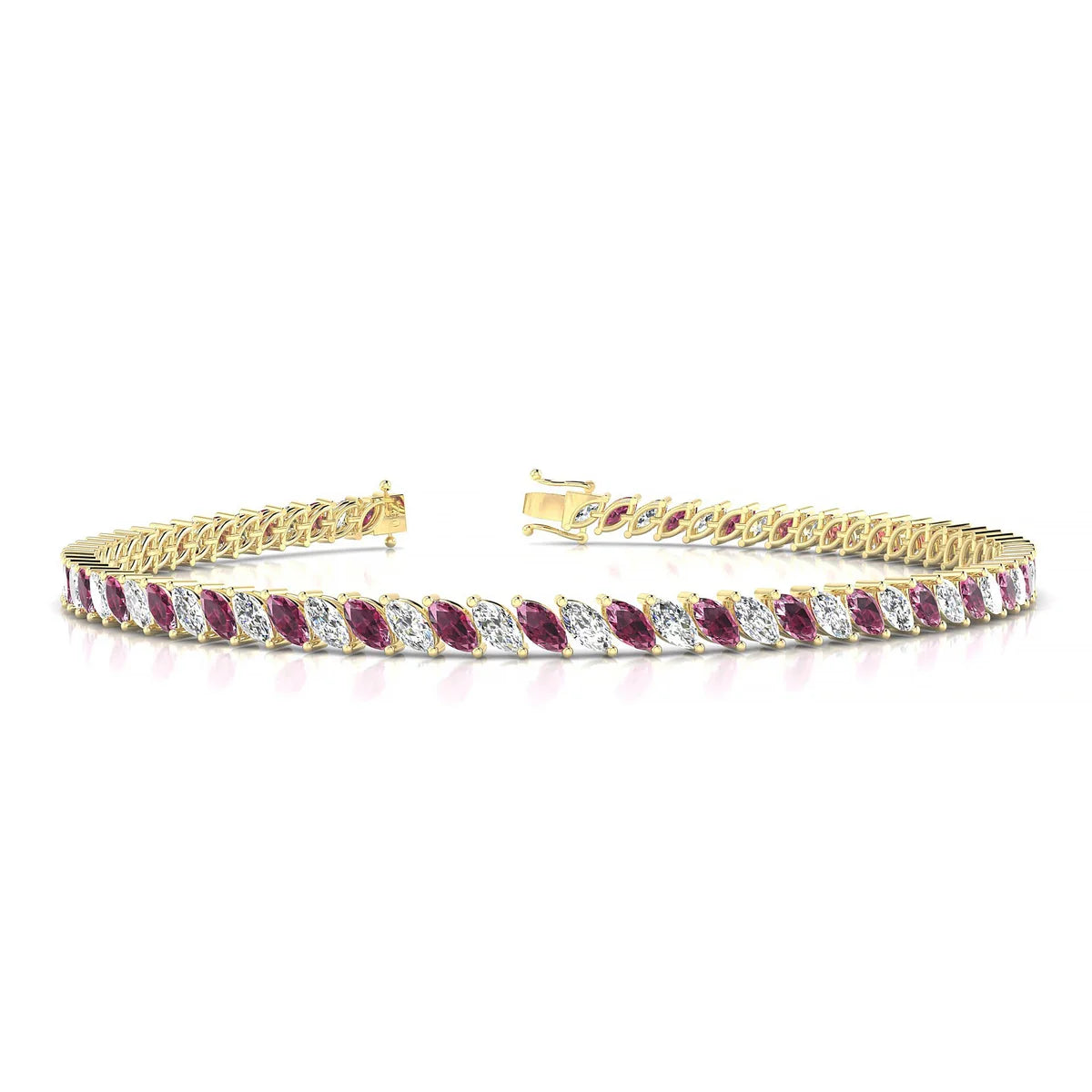 Nile 1-1 | 18k Yellow Gold 4 x 2 mm Marquise Natural Rhodolite Tennis Bracelet