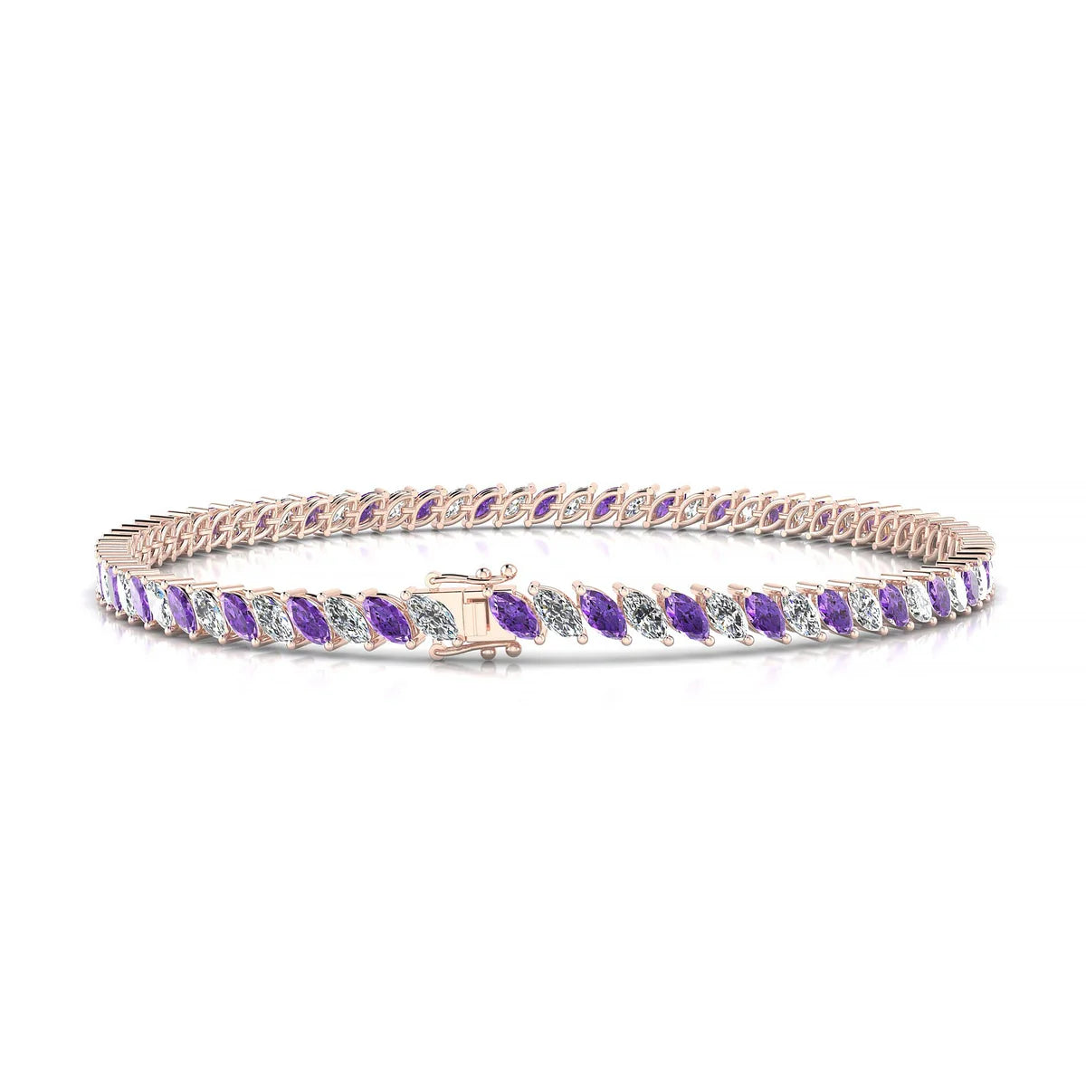 Nile 1-1 | 18k Rose Gold 4 x 2 mm Marquise Natural Amethyst Tennis Bracelet