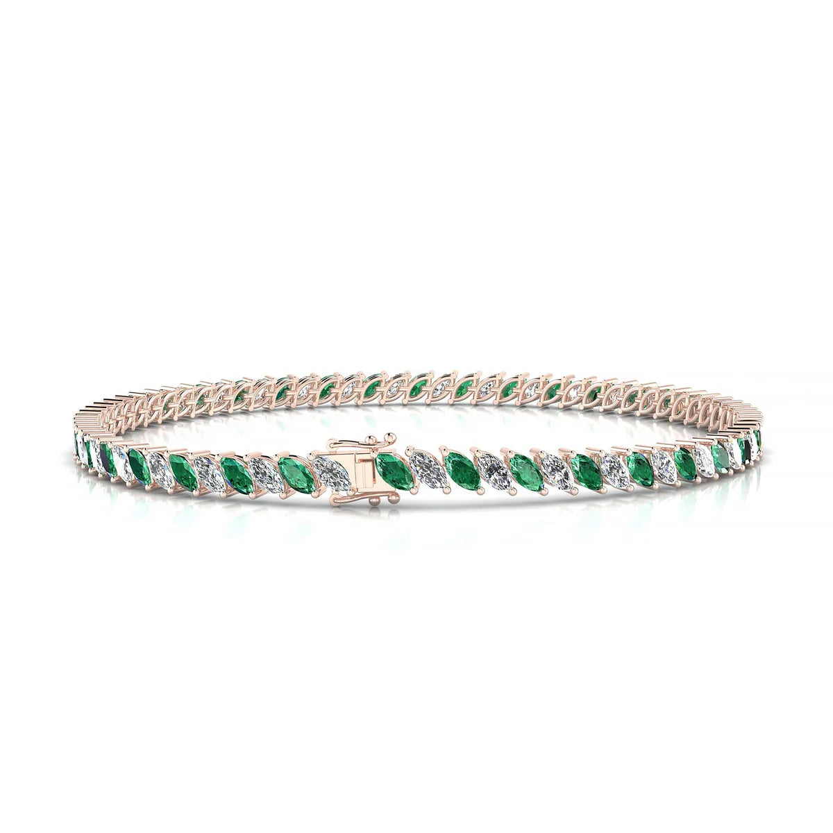 Nile 1-1 | 18k Rose Gold 4 x 2 mm Marquise Natural Emerald Tennis Bracelet