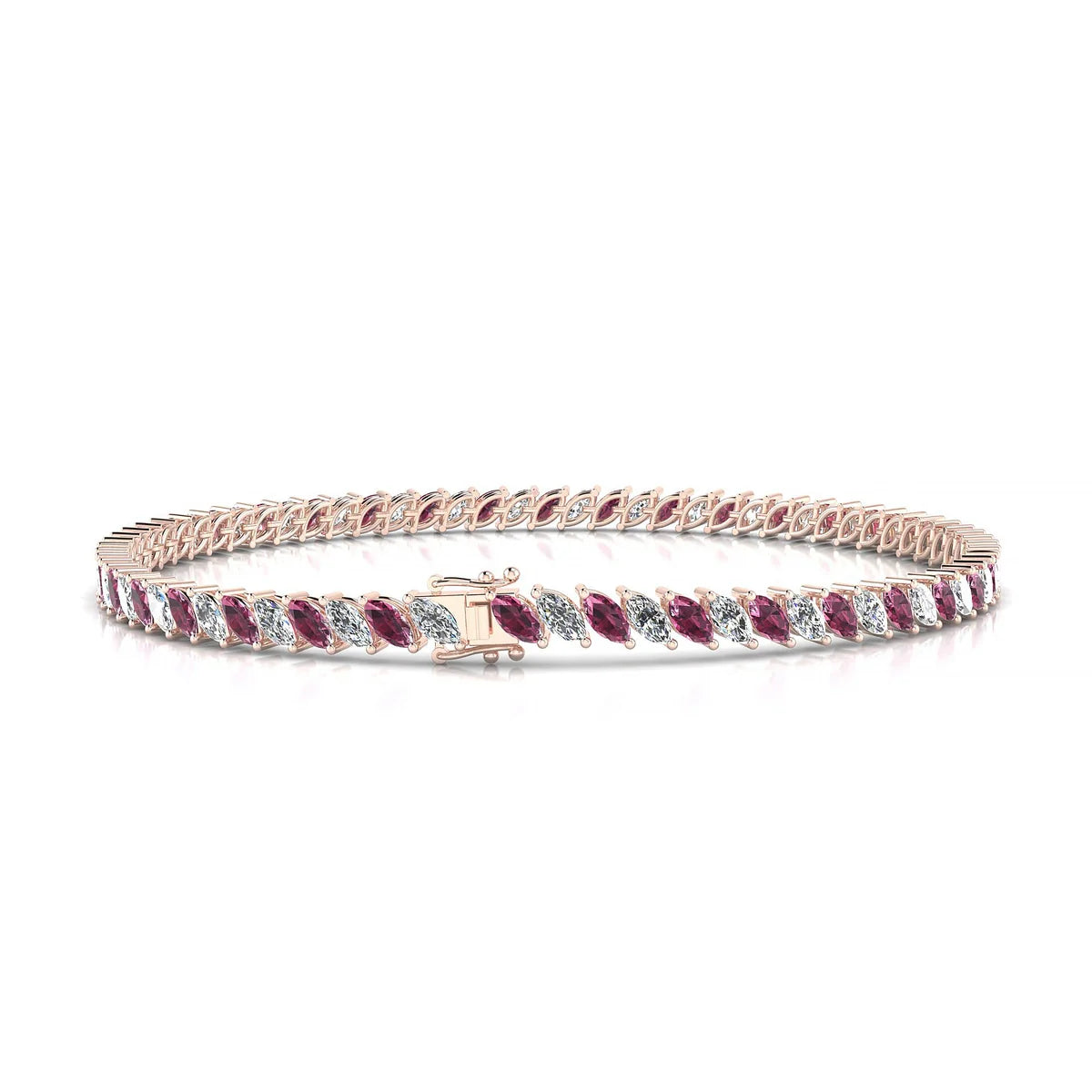 Nile 1-1 | 18k Rose Gold 4 x 2 mm Marquise Natural Rhodolite Tennis Bracelet