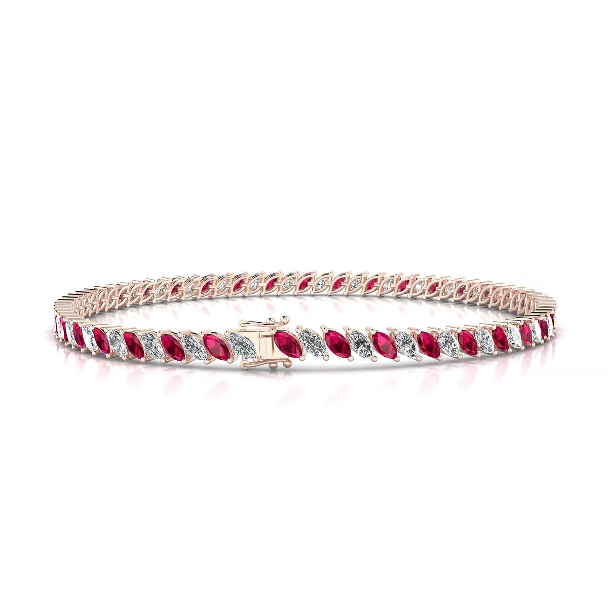 Nile 1-1 | 18k Rose Gold 4 x 2 mm Marquise Natural Ruby Tennis Bracelet