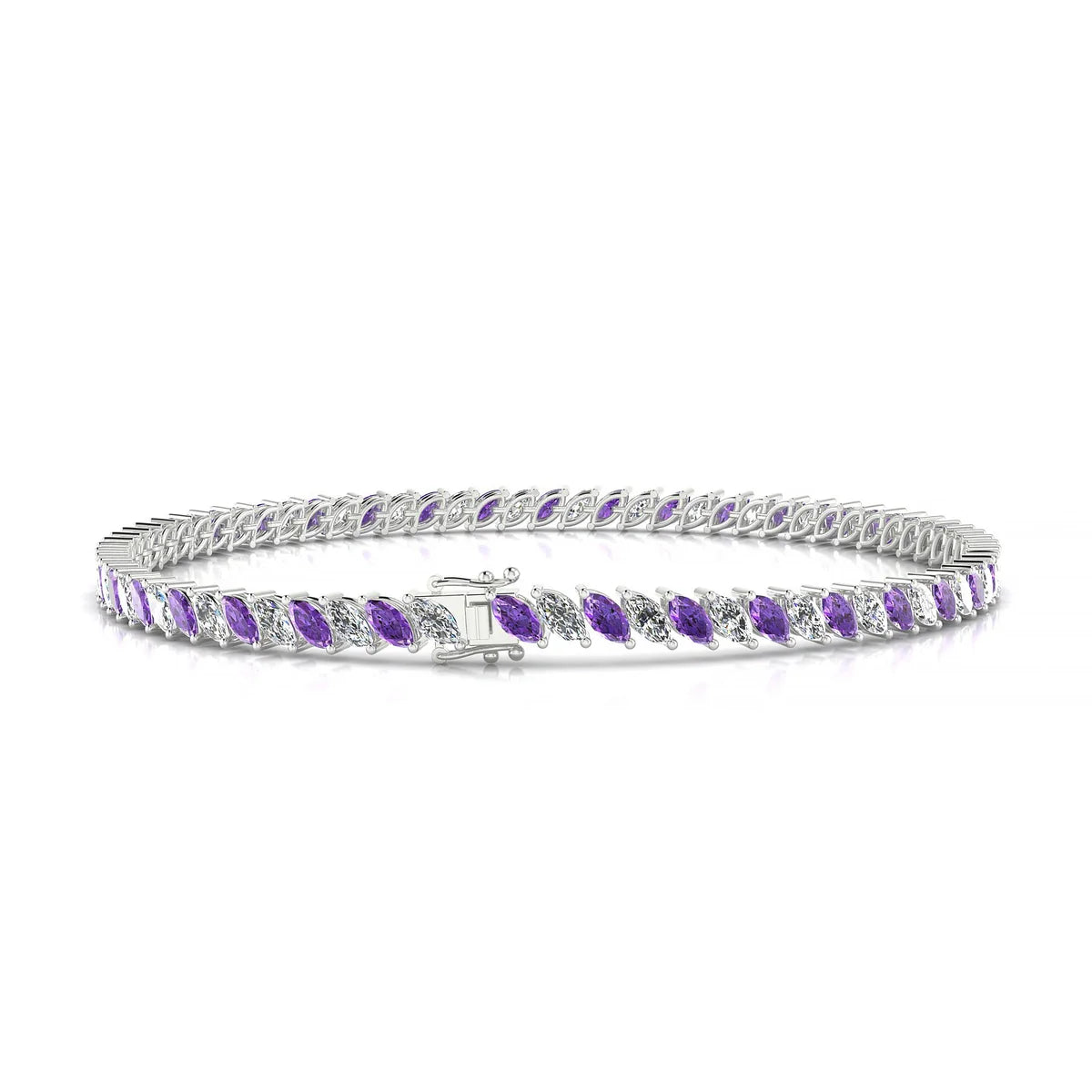 Nile 1-1 | 18k White Gold 4 x 2 mm Marquise Natural Amethyst Tennis Bracelet