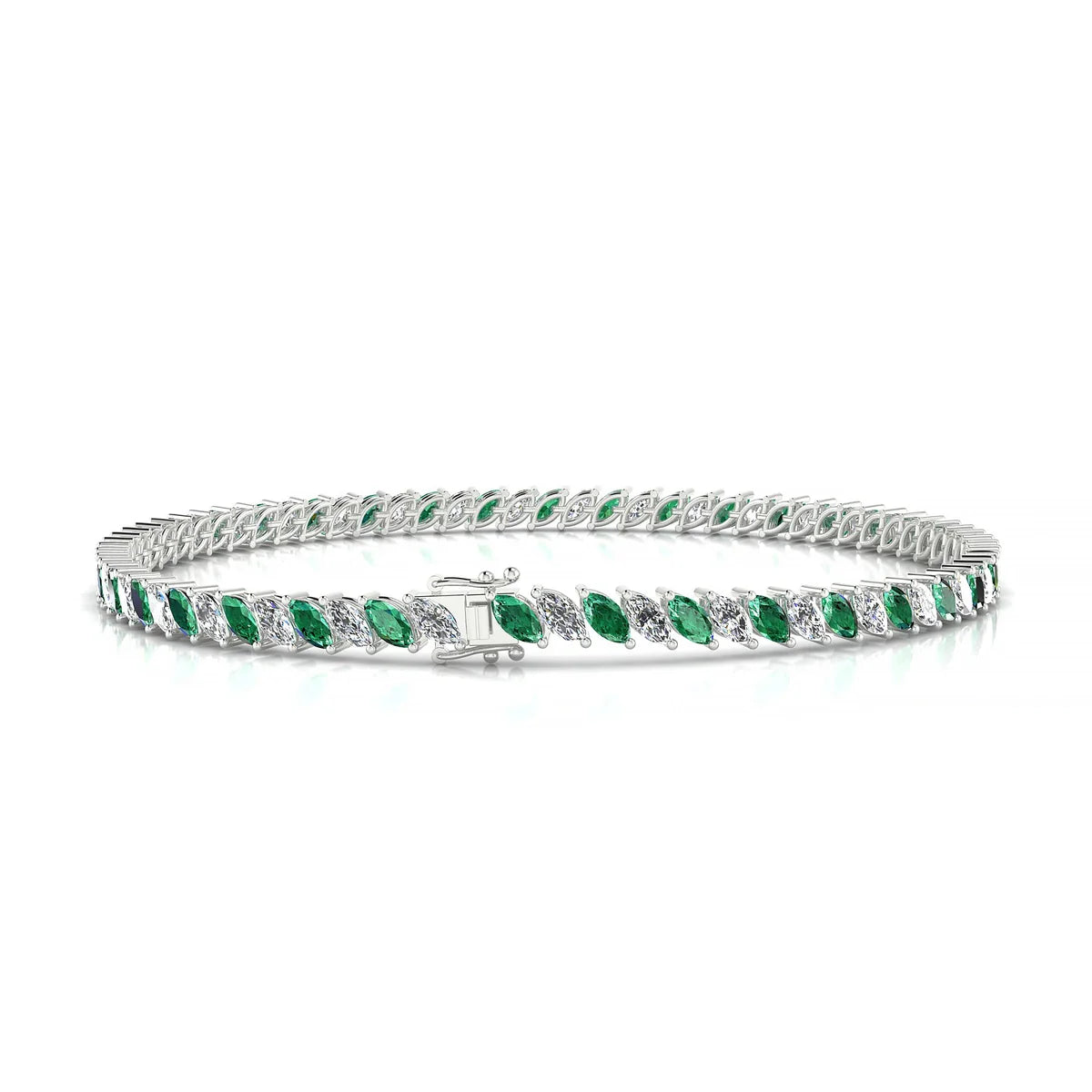 Nile 1-1 | 18k White Gold 4 x 2 mm Marquise Natural Emerald Tennis Bracelet