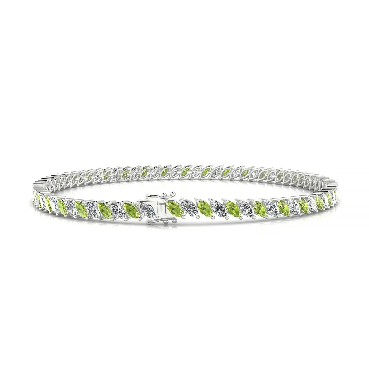 Nile 1-1 | 18k White Gold 4 x 2 mm Marquise Natural Peridot Tennis Bracelet