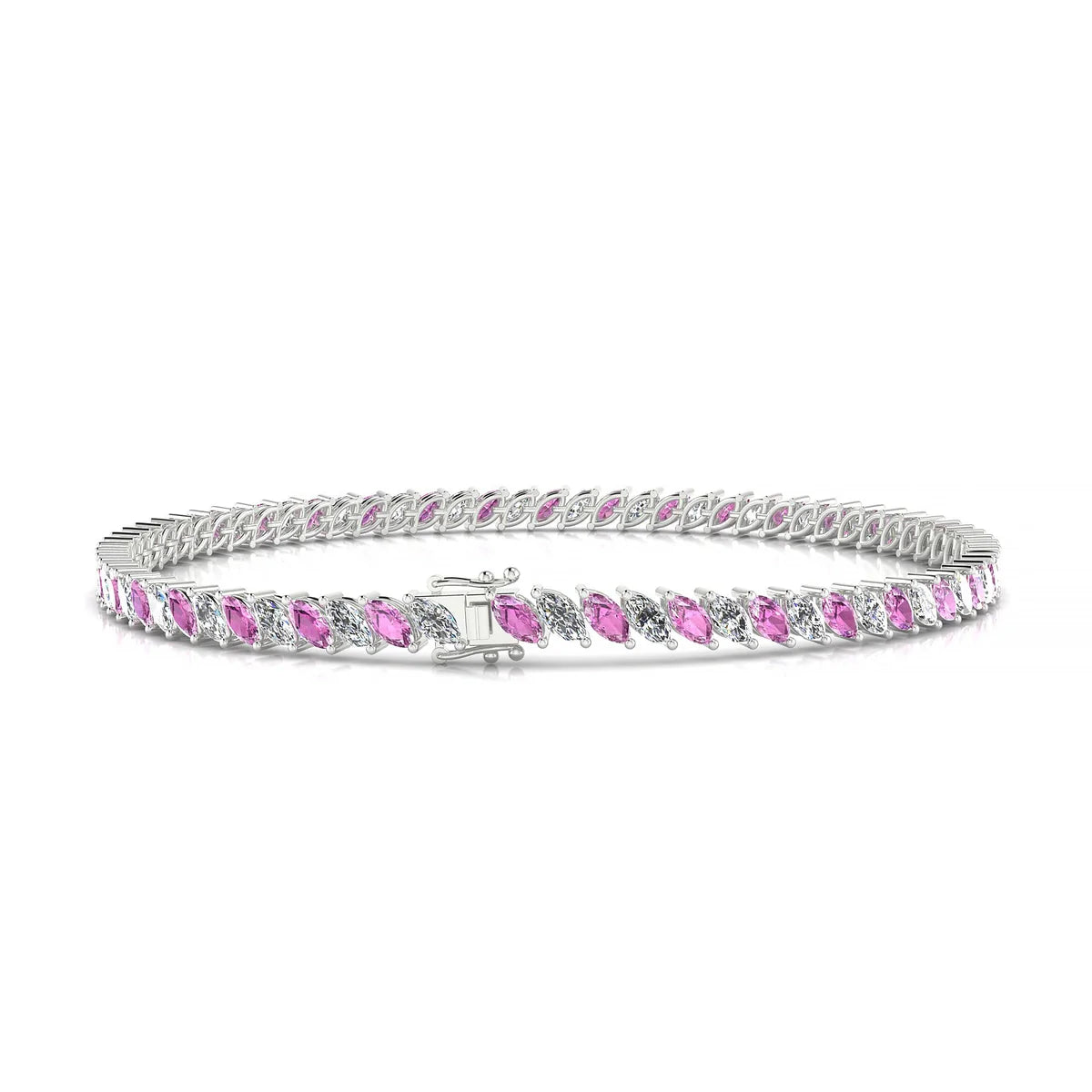 Nile 1-1 | 18k White Gold 4 x 2 mm Marquise Natural Pink Sapphire Tennis Bracelet