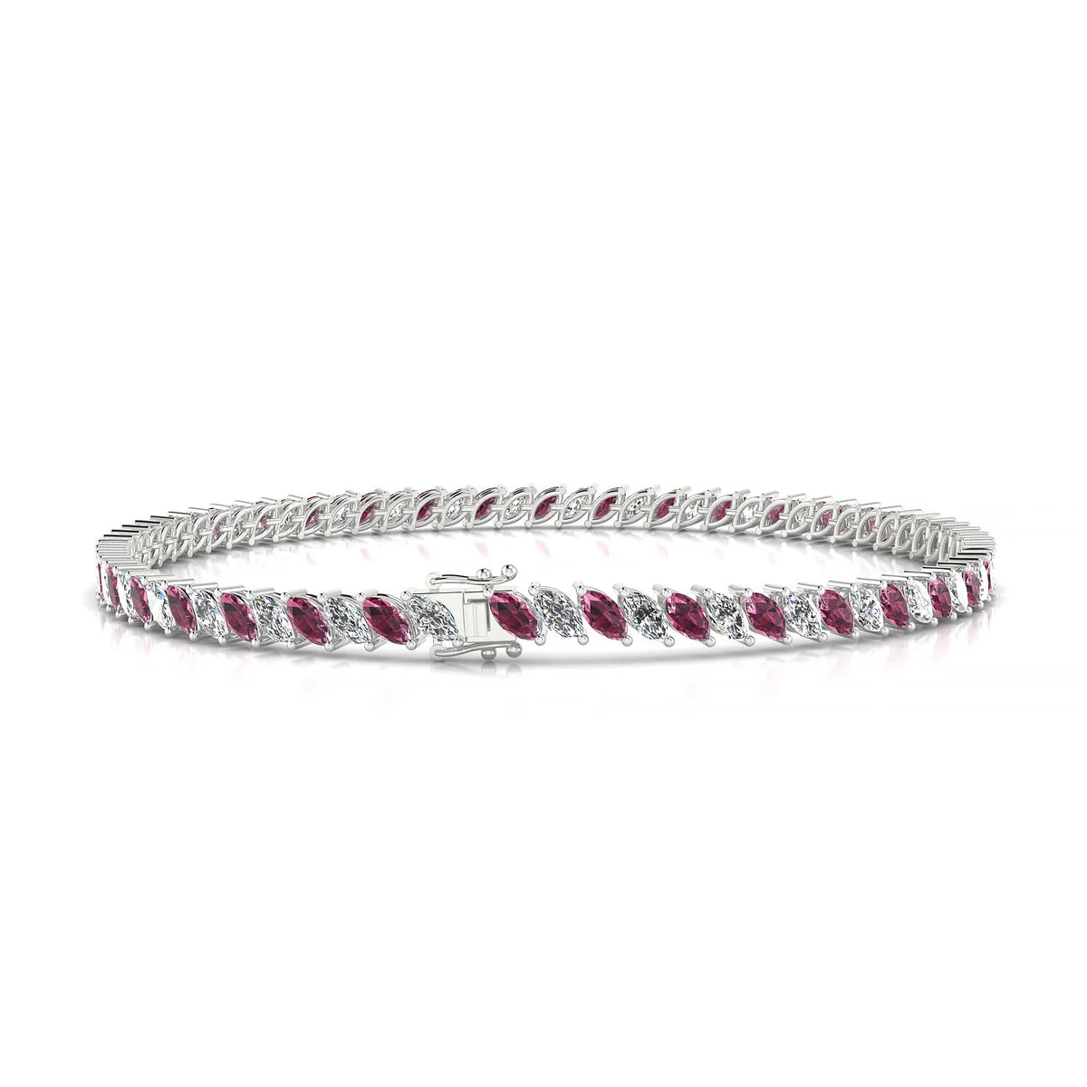 Nile 1-1 | 18k White Gold 4 x 2 mm Marquise Natural Rhodolite Tennis Bracelet