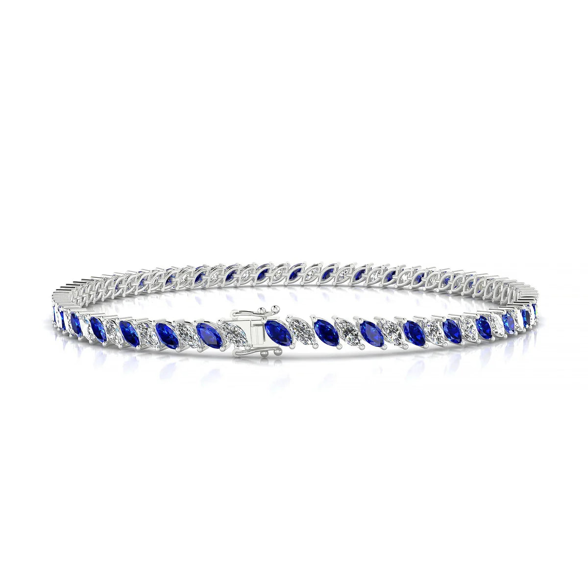 Nile 1-1 | 18k White Gold 4 x 2 mm Marquise Natural Sapphire Tennis Bracelet