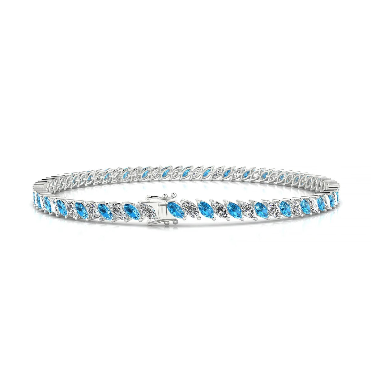 Nile 1-1 | 18k White Gold 4 x 2 mm Marquise Natural Topaz Tennis Bracelet