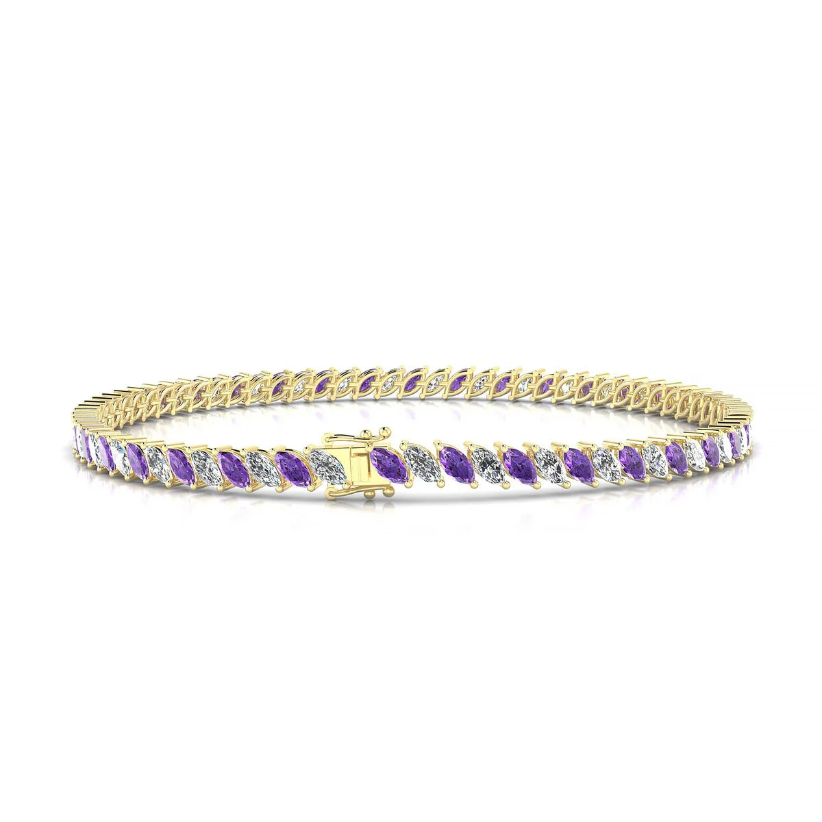 Nile 1-1 | 18k Yellow Gold 4 x 2 mm Marquise Natural Amethyst Tennis Bracelet