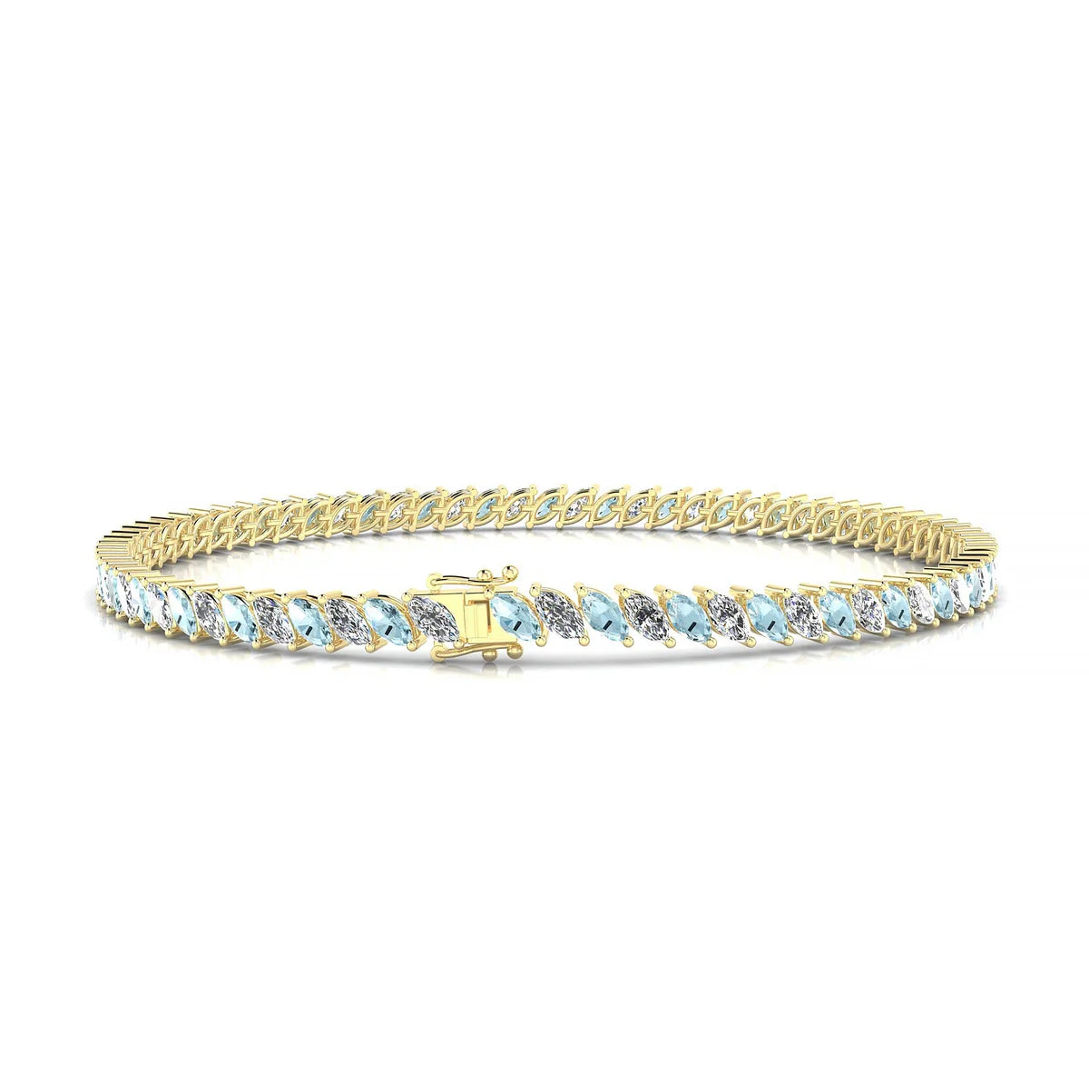 Nile 1-1 | 18k Yellow Gold 4 x 2 mm Marquise Natural Aquamarine Tennis Bracelet