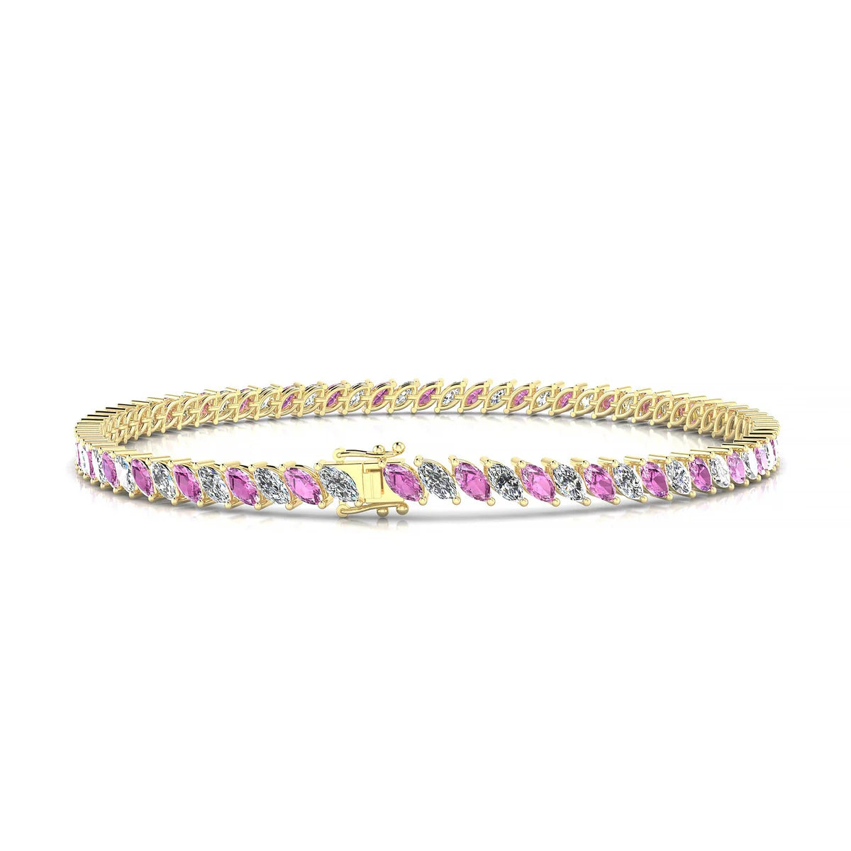 Nile 1-1 | 18k Yellow Gold 4 x 2 mm Marquise Natural Pink Sapphire Tennis Bracelet