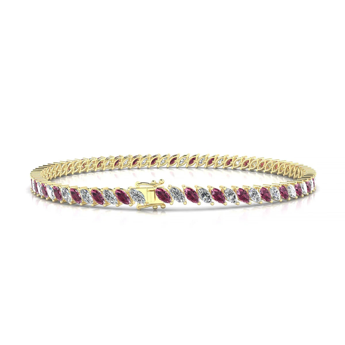 Nile 1-1 | 18k Yellow Gold 4 x 2 mm Marquise Natural Rhodolite Tennis Bracelet