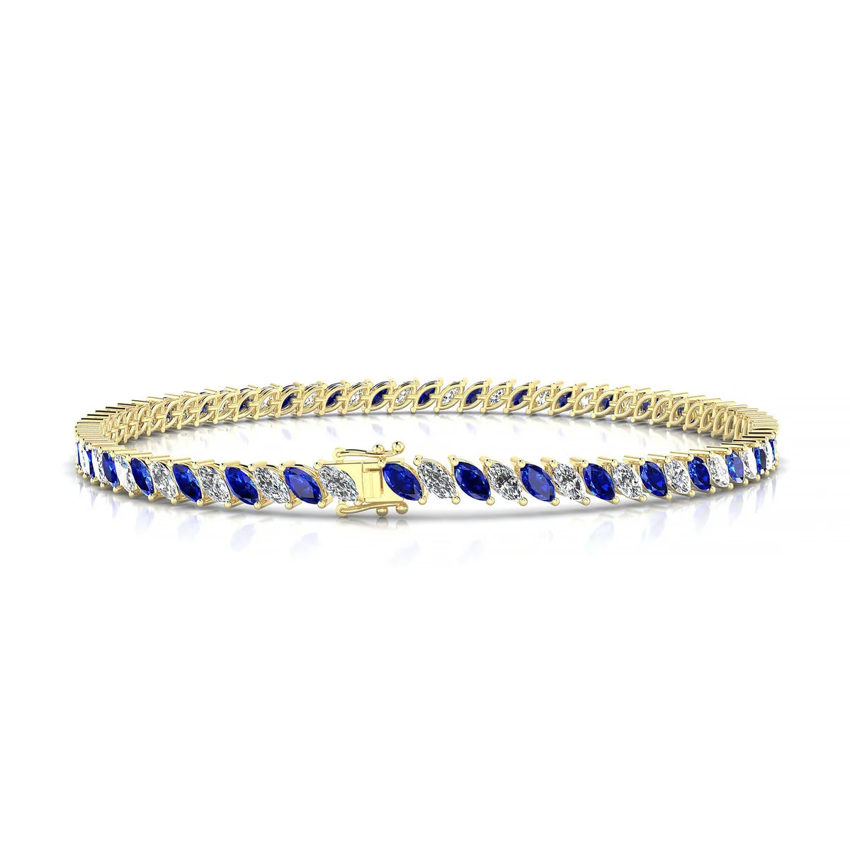 Nile 1-1 | 18k Yellow Gold 4 x 2 mm Marquise Natural Sapphire Tennis Bracelet