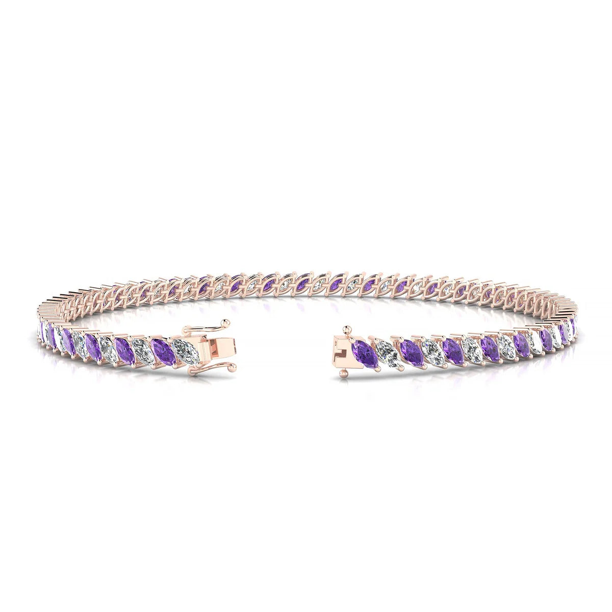 Nile 1-1 | 18k Rose Gold 4 x 2 mm Marquise Natural Amethyst Tennis Bracelet