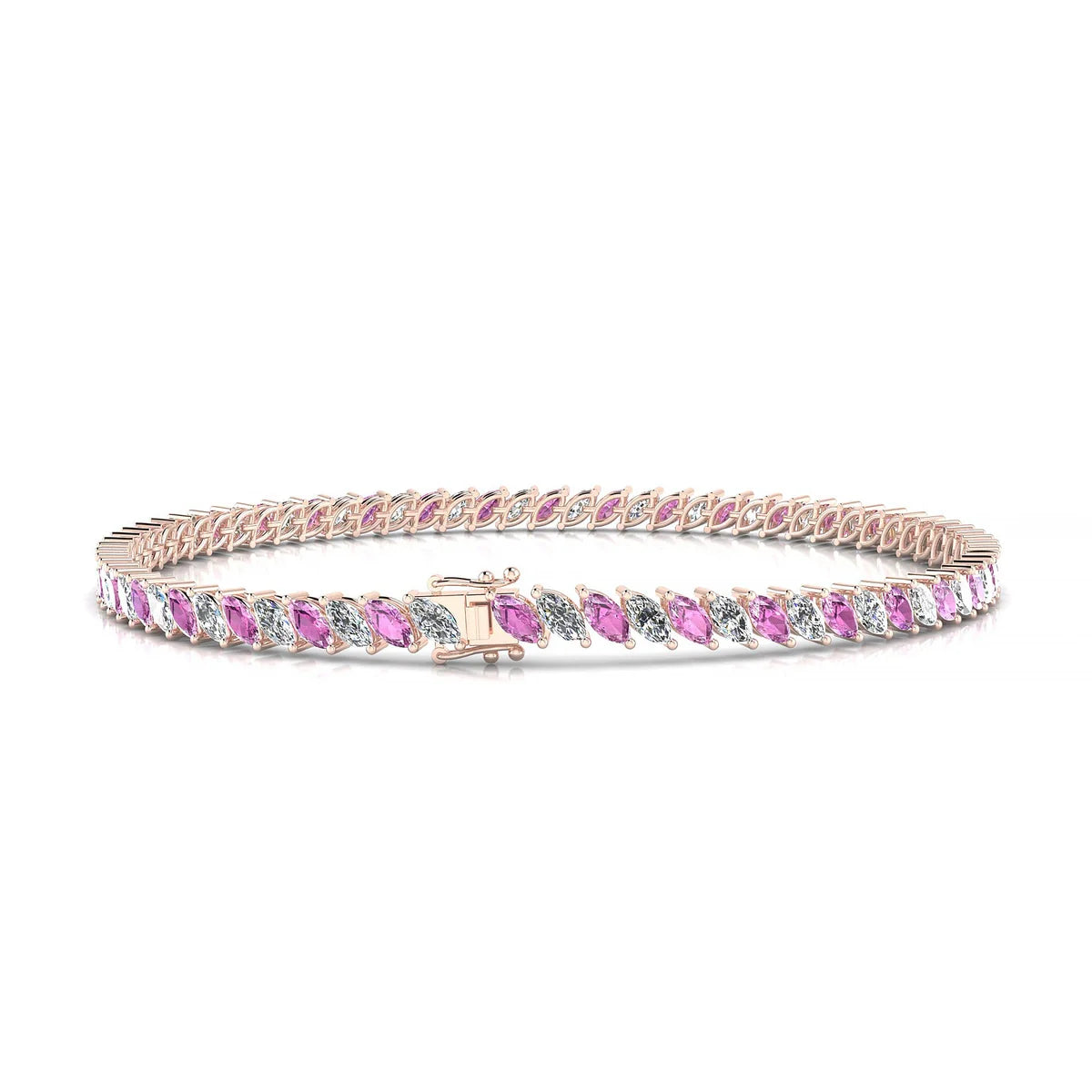Nile 1-1 | 18k Rose Gold 4 x 2 mm Marquise Natural Pink Sapphire Tennis Bracelet