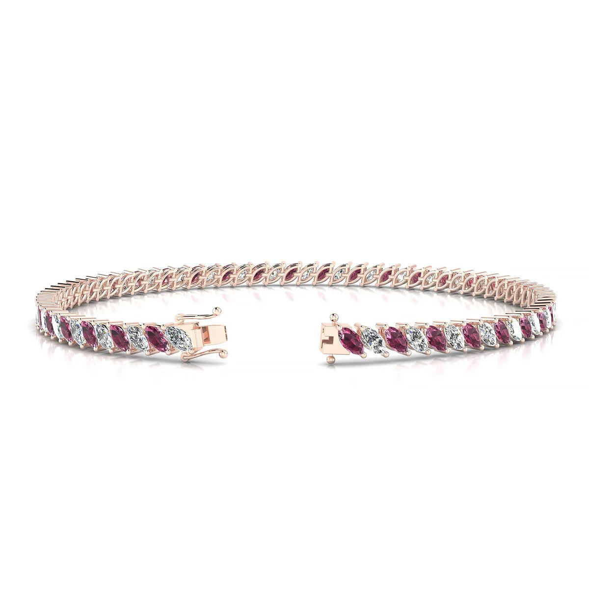 Nile 1-1 | 18k Rose Gold 4 x 2 mm Marquise Natural Rhodolite Tennis Bracelet