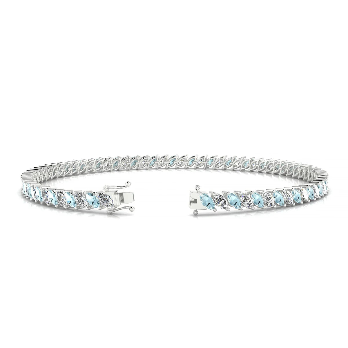 Nile 1-1 | 18k White Gold 4 x 2 mm Marquise Natural Aquamarine Tennis Bracelet