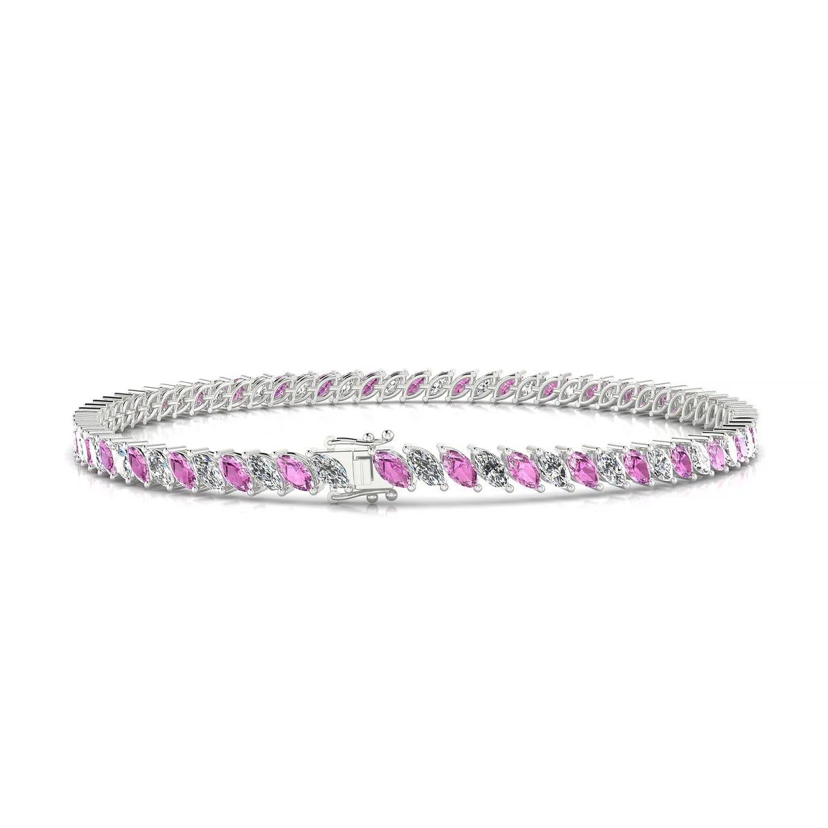 Nile 1-1 | 18k White Gold 4 x 2 mm Marquise Natural Pink Sapphire Tennis Bracelet