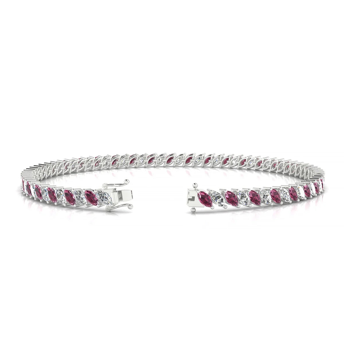 Nile 1-1 | 18k White Gold 4 x 2 mm Marquise Natural Rhodolite Tennis Bracelet