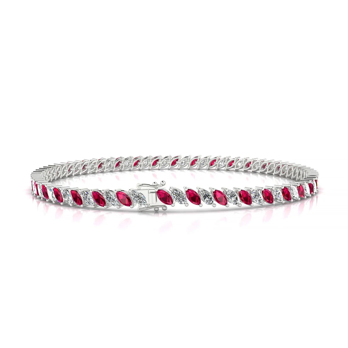 Nile 1-1 | 18k White Gold 4 x 2 mm Marquise Natural Ruby Tennis Bracelet