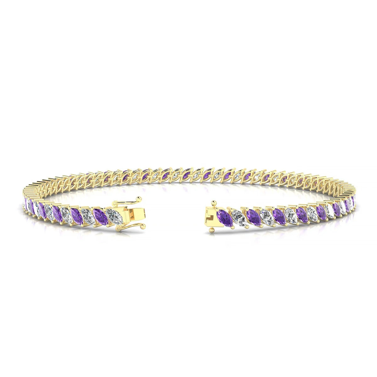 Nile 1-1 | 18k Yellow Gold 4 x 2 mm Marquise Natural Amethyst Tennis Bracelet