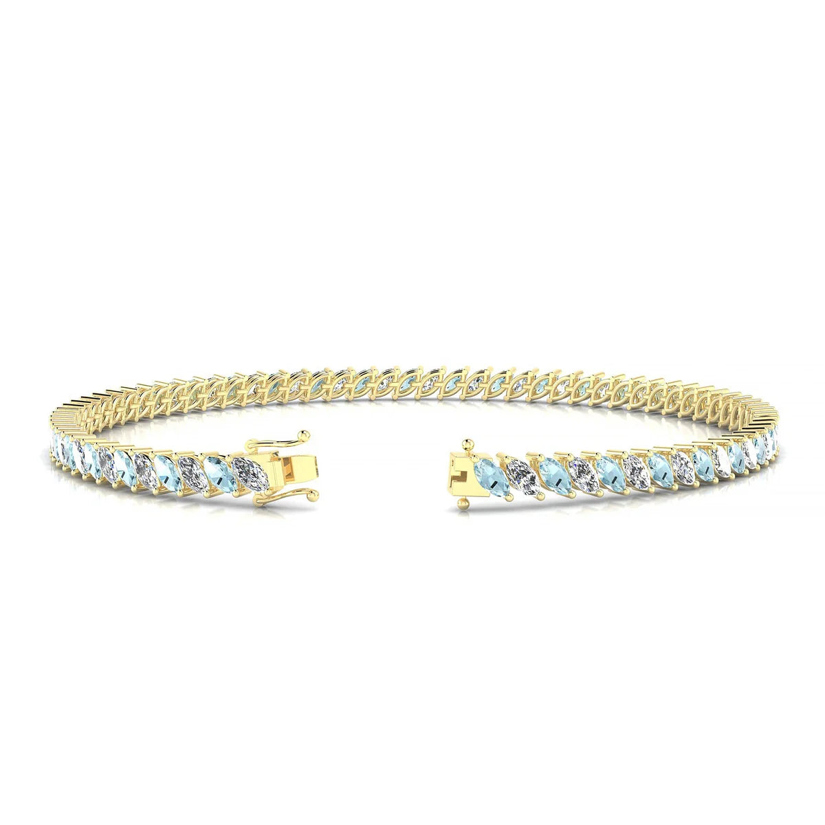 Nile 1-1 | 18k Yellow Gold 4 x 2 mm Marquise Natural Aquamarine Tennis Bracelet